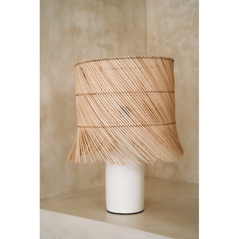 Lampe à poser originale Cheveux Hauteur 55 cm en Terre cuite Blanc Rotin Naturel The Rattan 