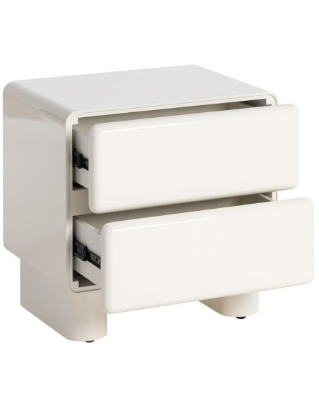 Table de chevet design 2 tiroirs Bois MDF Blanc crème Laqué Doumya