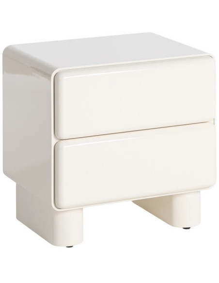 Table de chevet design 2 tiroirs Bois MDF Blanc crème Laqué Doumya