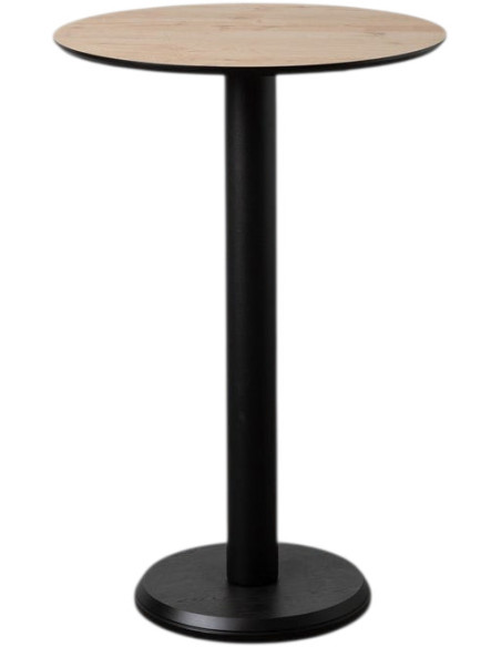 Table haute ronde 65 x 65 x H 100 cm naturel bois et métal Alaro