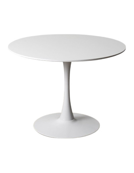Table à manger ronde Ø 100 x H 75 cm blanc pied central Oshira