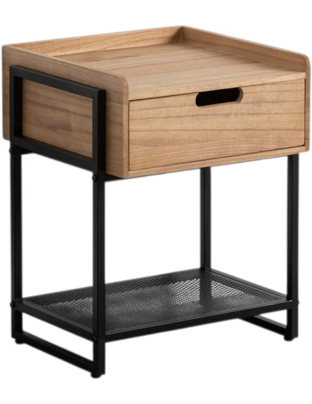 Table de chevet industrielle chic 1 tiroir 1 étagère en Bois MDF Naturel Métal Noir Onara