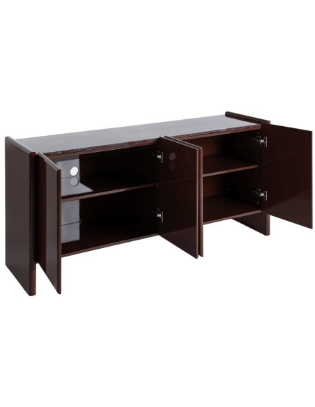 Buffet design chic Bas 4 portes 163 cm Marbre Bois MDF Rouge grenat Laqué Terrao