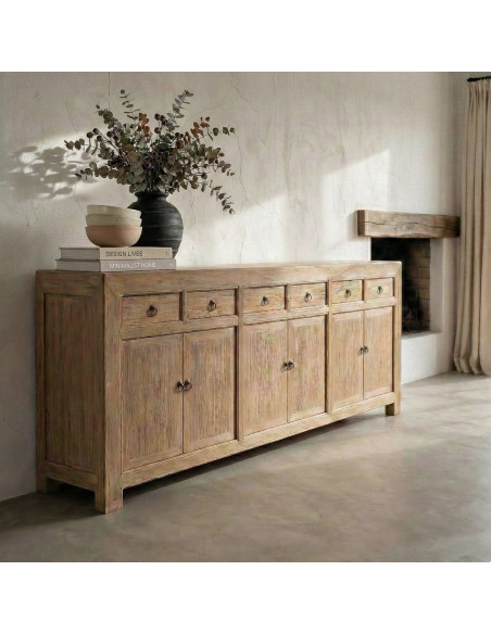Buffet enfilade naturel en pin recyclé 240 cm Atelior