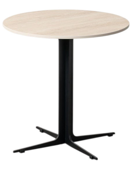 Table d'appoint moderne chic Ronde en Pierre frittée Beige Effet travertin Métal Noir Ahlira