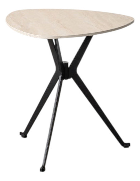Table d'appoint moderne chic Organique en Pierre frittée Beige Effet travertin Métal Noir Ahlira