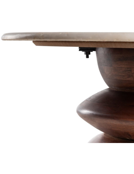 Table basse moderne chic Ronde en Marbre Blanc Bois de manguier Marron Loja