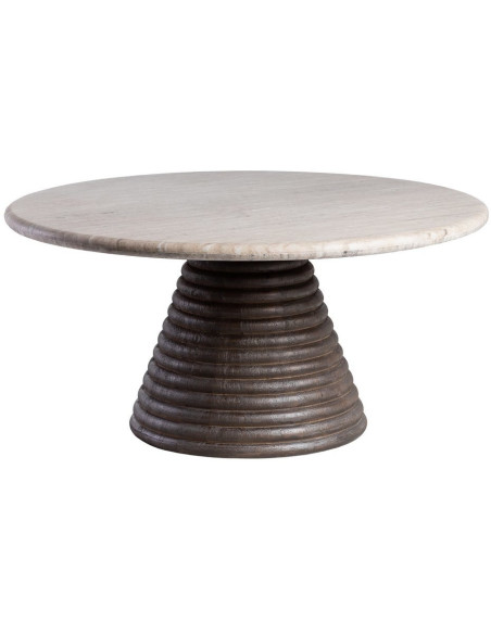 Grande Table basse moderne chic Ronde en Marbre Blanc Bois de manguier Marron Cieza