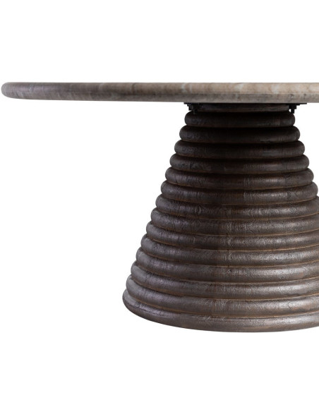 Grande Table basse moderne chic Ronde en Marbre Blanc Bois de manguier Marron Cieza