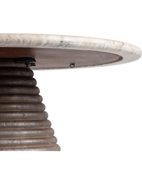 Grande Table basse moderne chic Ronde en Marbre Blanc Bois de manguier Marron Cieza