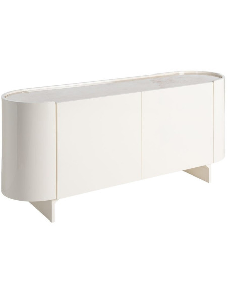 Buffet design Bas 2 portes 160 cm Bois MDF Blanc crème Laqué Marbre Blanc Envelo