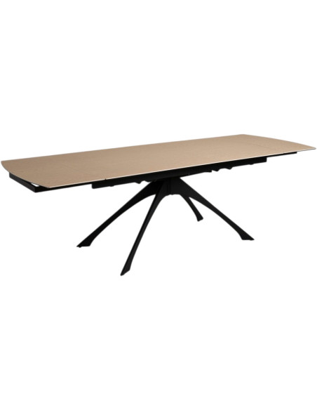 Grande Table à manger extensible moderne Rectangulaire 12 personnes en Céramique Naturel Effet bois Métal Noir Verre Iriya