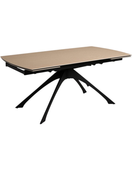 Grande Table à manger extensible moderne Rectangulaire 12 personnes en Céramique Naturel Effet bois Métal Noir Verre Iriya