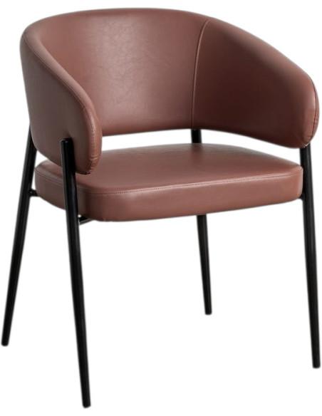 Fauteuil de table mid-century moderne en Polyuréthane Rouge bordeaux Métal Noir Bois MDF Teyora (Lot de 2)