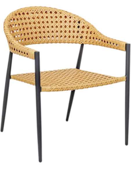 Fauteuil de jardin design Rotin synthétique Naturel Cannage Métal Noir graphite Niva