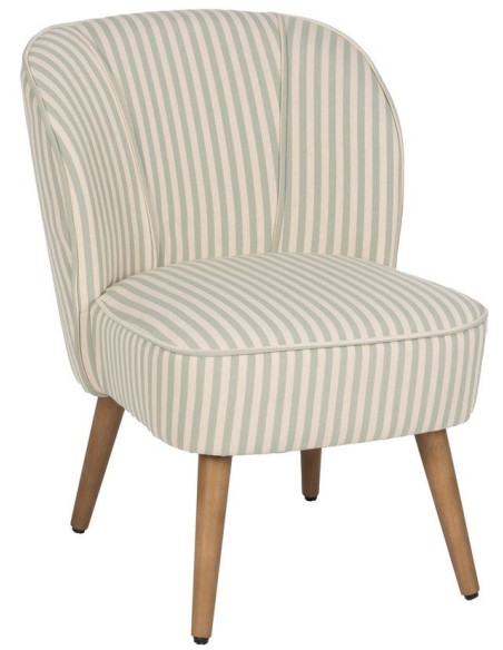 Fauteuil à rayures moderne en Tissu Vert Beige Bois d'hévéa Marron Adaro