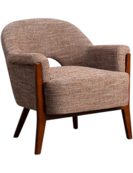Fauteuil de salon mid-century moderne Tissu Beige Bois d'hévéa Marron Bois MDF Sorelo