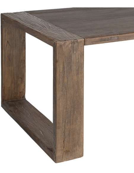 Grande Table À manger design wabi-sabi Rectangulaire 6 personnes 220 cm Bois d'orme recyclé Marron Archibo
