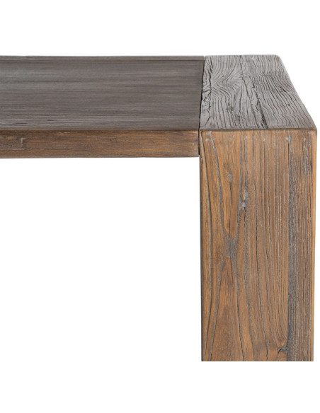 Grande Table À manger design wabi-sabi Rectangulaire 6 personnes 220 cm Bois d'orme recyclé Marron Archibo