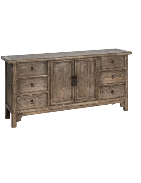 Grand Buffet design campagne chic Bas 2 portes 6 tiroirs 180 cm Bois de pin recyclé Marron Vieilli Héritia