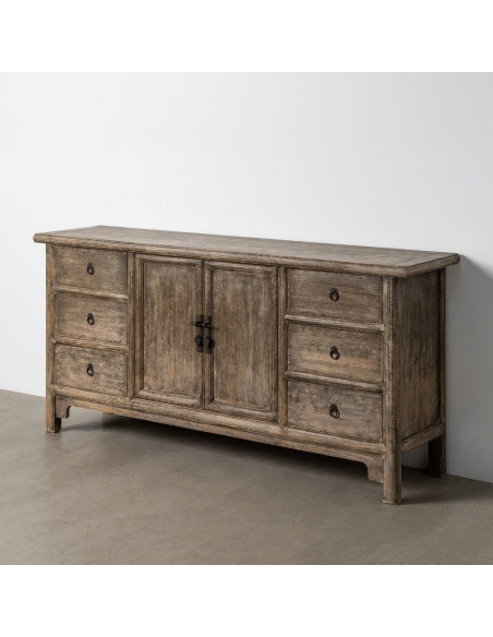 Grand Buffet design campagne chic Bas 2 portes 6 tiroirs 180 cm Bois de pin recyclé Marron Vieilli Héritia