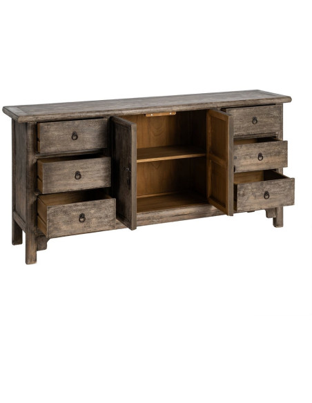 Grand Buffet design campagne chic Bas 2 portes 6 tiroirs 180 cm Bois de pin recyclé Marron Vieilli Héritia