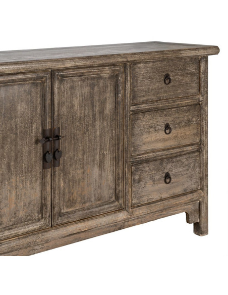 Grand Buffet design campagne chic Bas 2 portes 6 tiroirs 180 cm Bois de pin recyclé Marron Vieilli Héritia