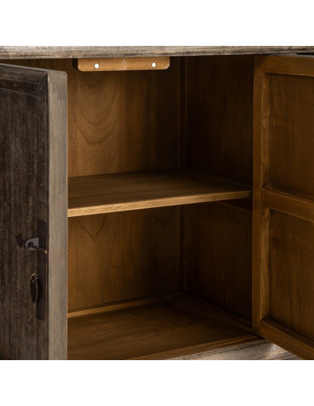 Grand Buffet design campagne chic Bas 2 portes 6 tiroirs 180 cm Bois de pin recyclé Marron Vieilli Héritia