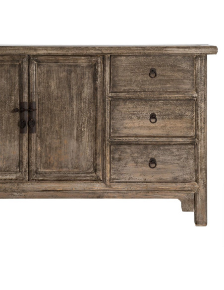 Grand Buffet design campagne chic Bas 2 portes 6 tiroirs 180 cm Bois de pin recyclé Marron Vieilli Héritia