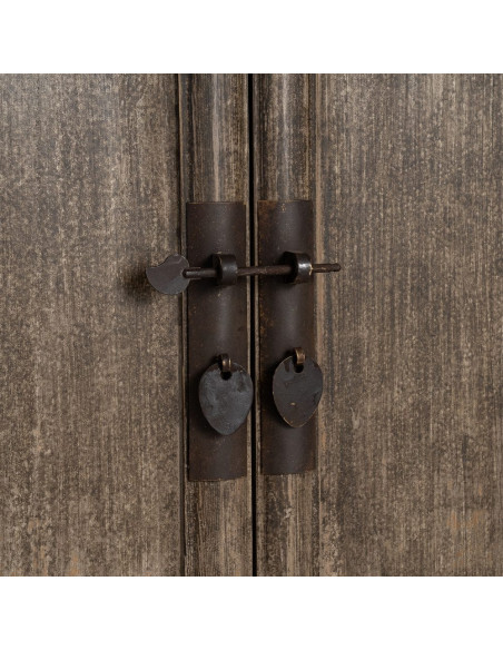 Grand Buffet design campagne chic Bas 2 portes 6 tiroirs 180 cm Bois de pin recyclé Marron Vieilli Héritia