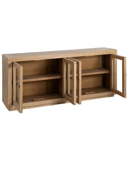 Buffet design campagne chic Bas 4 portes 200 cm Bois d'orme recyclé Naturel Verre Transparent Atelior