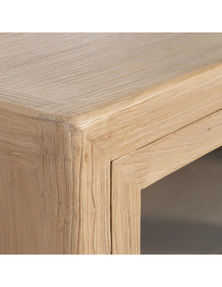 Buffet design campagne chic Bas 4 portes 200 cm Bois d'orme recyclé Naturel Verre Transparent Atelior