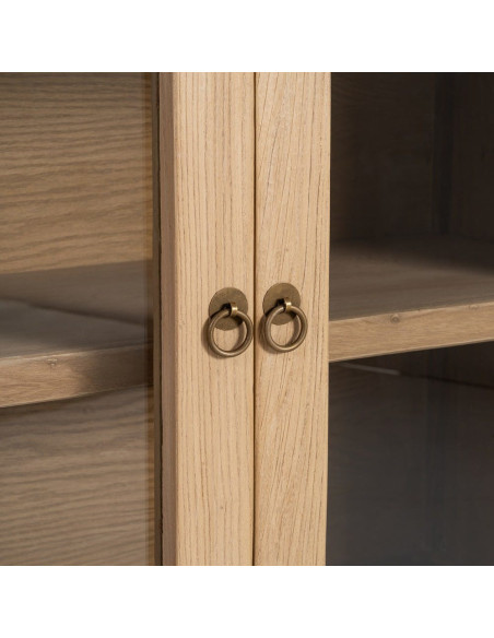 Buffet design campagne chic Bas 4 portes 200 cm Bois d'orme recyclé Naturel Verre Transparent Atelior