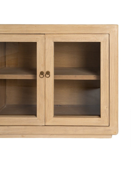 Buffet design campagne chic Bas 4 portes 200 cm Bois d'orme recyclé Naturel Verre Transparent Atelior