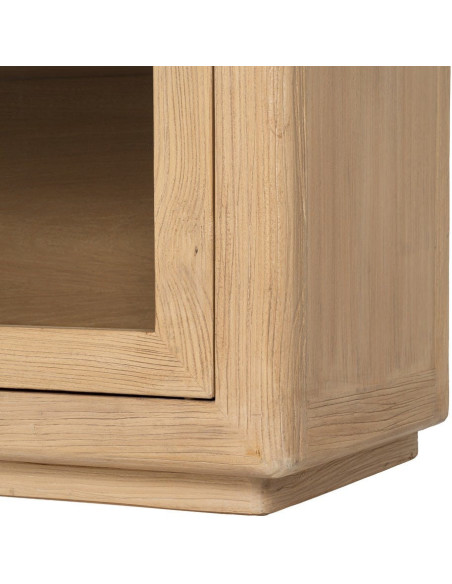 Buffet design campagne chic Bas 4 portes 200 cm Bois d'orme recyclé Naturel Verre Transparent Atelior