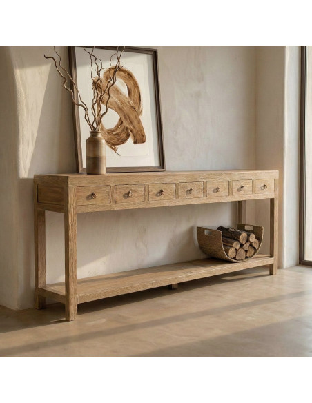 Console drapier d’entrée en orme recyclé naturel 240 cm Atelior