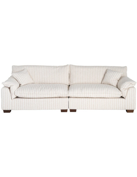 Canapé design contemporain Droit 4 places 282 cm Tissu Blanc crème Motif rayures Bois Linéva