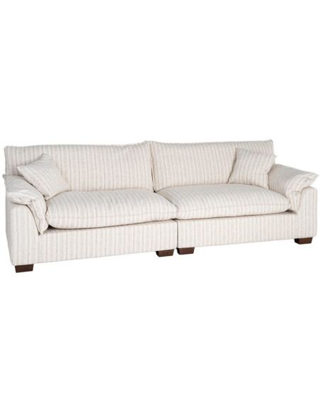 Canapé design contemporain Droit 4 places 282 cm Tissu Blanc crème Motif rayures Bois Linéva