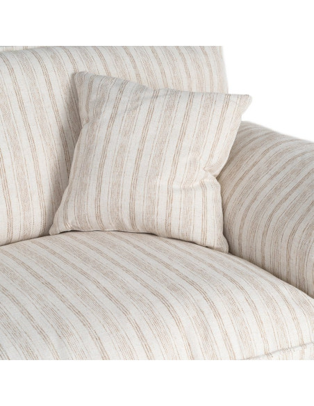 Canapé design contemporain Droit 4 places 282 cm Tissu Blanc crème Motif rayures Bois Linéva