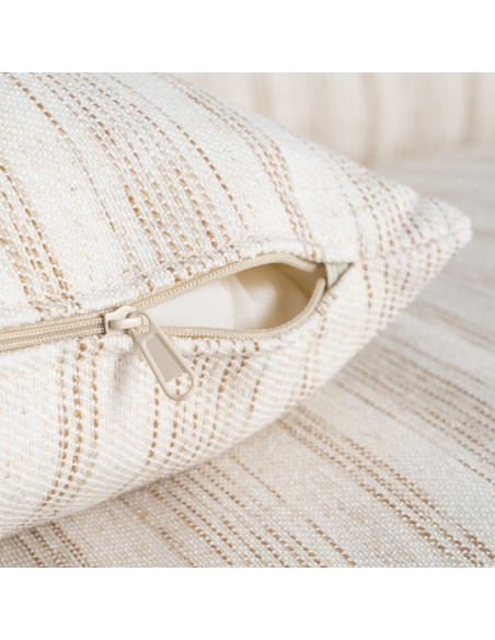 Canapé design contemporain Droit 4 places 282 cm Tissu Blanc crème Motif rayures Bois Linéva