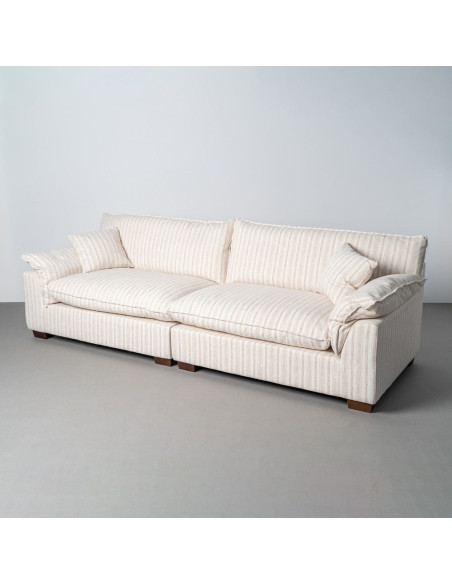 Canapé design contemporain Droit 4 places 282 cm Tissu Blanc crème Motif rayures Bois Linéva