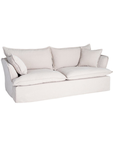 Canapé design contemporain Droit 3 places 221 cm Tissu Blanc crème Bois Pluméa