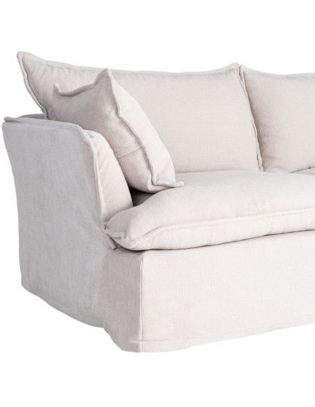 Canapé design contemporain Droit 3 places 221 cm Tissu Blanc crème Bois Pluméa