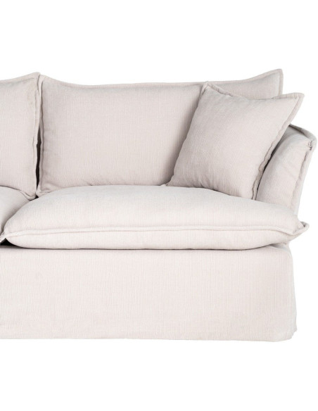 Canapé design contemporain Droit 3 places 221 cm Tissu Blanc crème Bois Pluméa