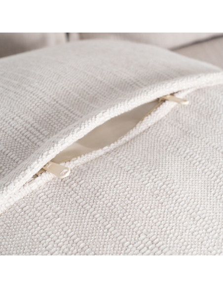 Canapé design contemporain Droit 3 places 221 cm Tissu Blanc crème Bois Pluméa