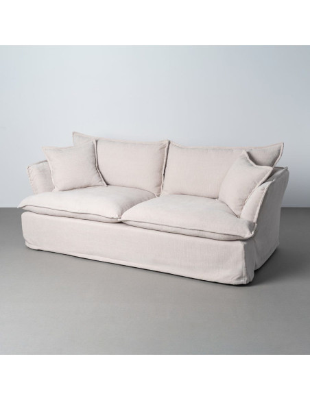 Canapé design contemporain Droit 3 places 221 cm Tissu Blanc crème Bois Pluméa