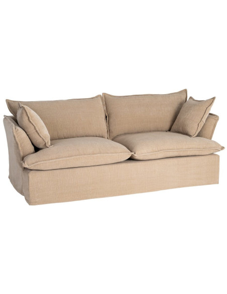 Canapé design contemporain Droit 3 places 221 cm Tissu Beige foncé Bois Pluméa