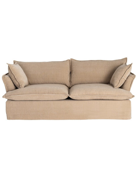 Canapé design contemporain Droit 3 places 221 cm Tissu Beige foncé Bois Pluméa