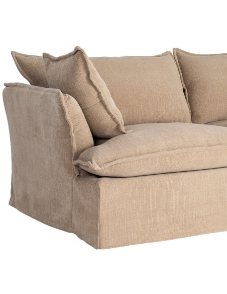 Canapé design contemporain Droit 3 places 221 cm Tissu Beige foncé Bois Pluméa