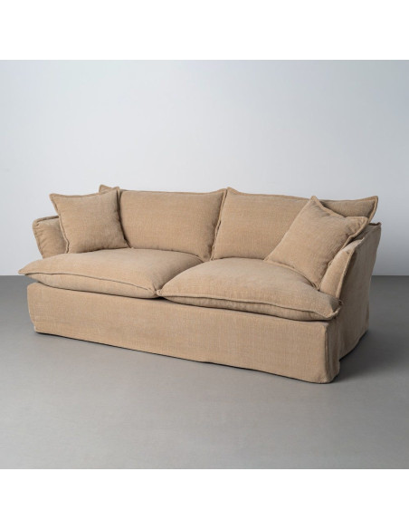 Canapé design contemporain Droit 3 places 221 cm Tissu Beige foncé Bois Pluméa